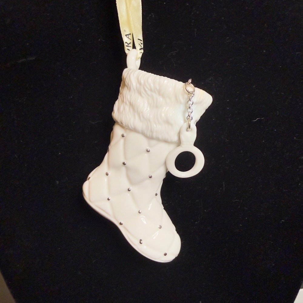 Pandora 2012 Limited Edition White Porcelain Quilted Stocking Ornament with Box‎